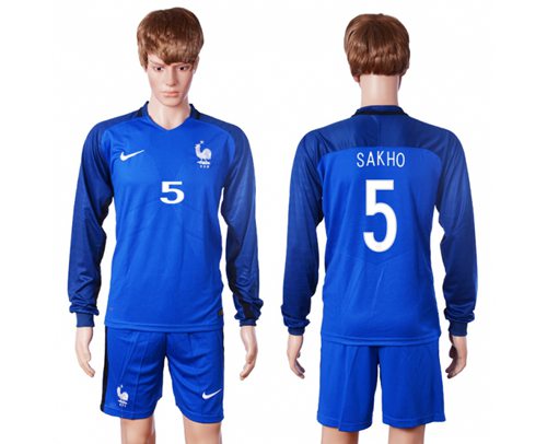 France #5 Sakho Home Long Sleeves Soccer Country Jersey
